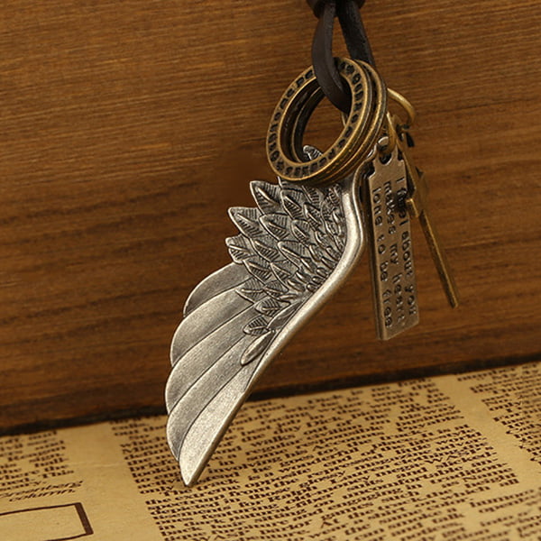 Charm Retro Bronze Angel Wing Cross Pendant Adjustable Leather Necklace Jewelry